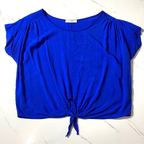 ANTHROPOLOGY Poetry Royal Blue Tie Front Semi Cropped Top Size Small - Picture 3 of 9
